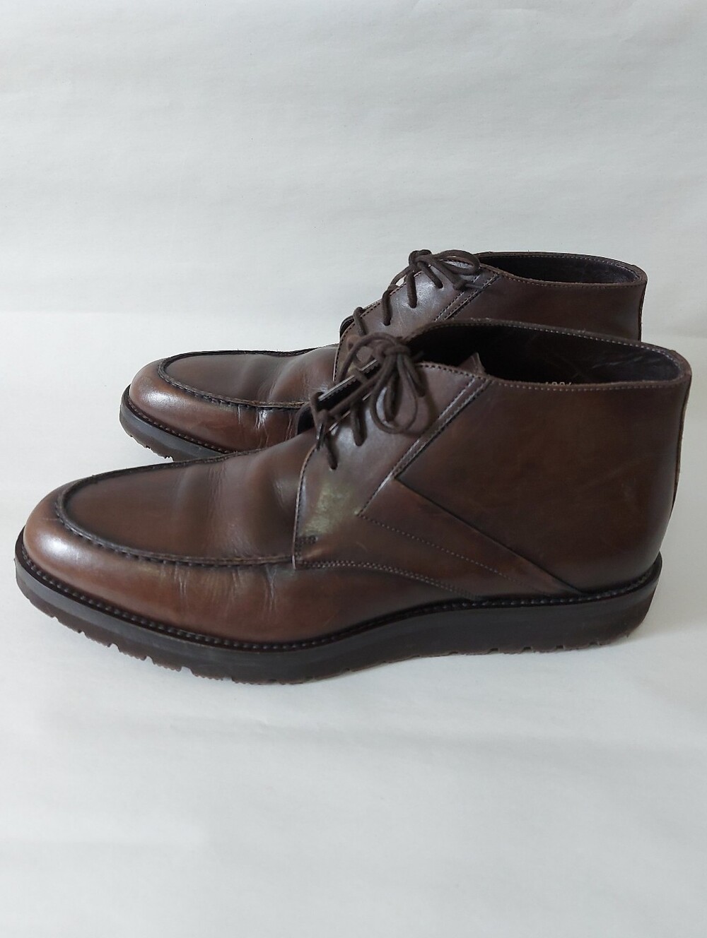Davids Men Laceup High Ankle Chukka Boots Size 43 EU Brown Leather Comfort Shoes - Picture 3 of 14